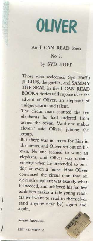 OLIVER - SYD HOFF (1975) I CAN READ NO 7