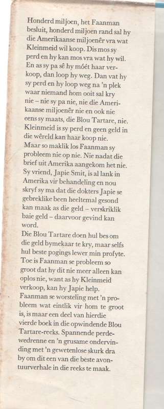 DIE BLOU TARTARE, NO 4, DIE RENPERD - H S VAN BLERK (2 DE DRUK 1973)