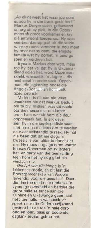 DIE TYD VAN DIE KLIPPE - DOC IMMELMAN (1 STE UITGAWE 1968)