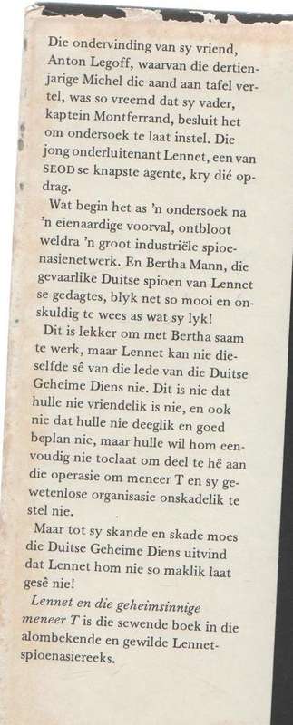 LUITENANT X LENNET EN DIE GEHEIMSINNIGE MENEER T (1 STE UITGAWE 1980)