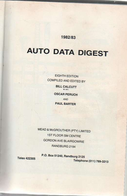 AUTO DATA DIGEST 1982/83 - BILL CALCUTT, OSCAR PERUCH AND PAUL BARTER (8TH EDITION 1982)