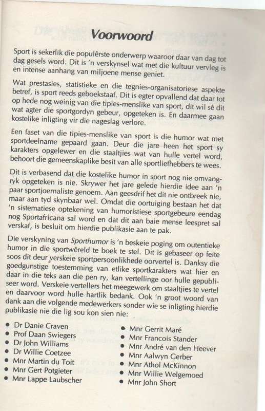 SPORT HUMOR - PROF HANNES BOTHA (2 DE DRUK 1986)