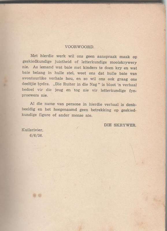 DIE RUITER IN DIE NAG - MIKRO (1938)