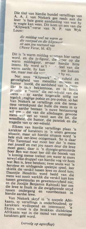 DIE KLIPSWEET SIT AAN MY VOETSOOL VAS - A A J VAN NIEKERK (1 STE DRUK 1981)