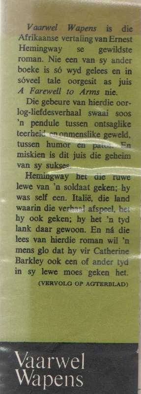 VAARWEL WAPENS - ERNEST HEMINGWAY (VERTAAL DEUR CHRIS BARNARD) 1965