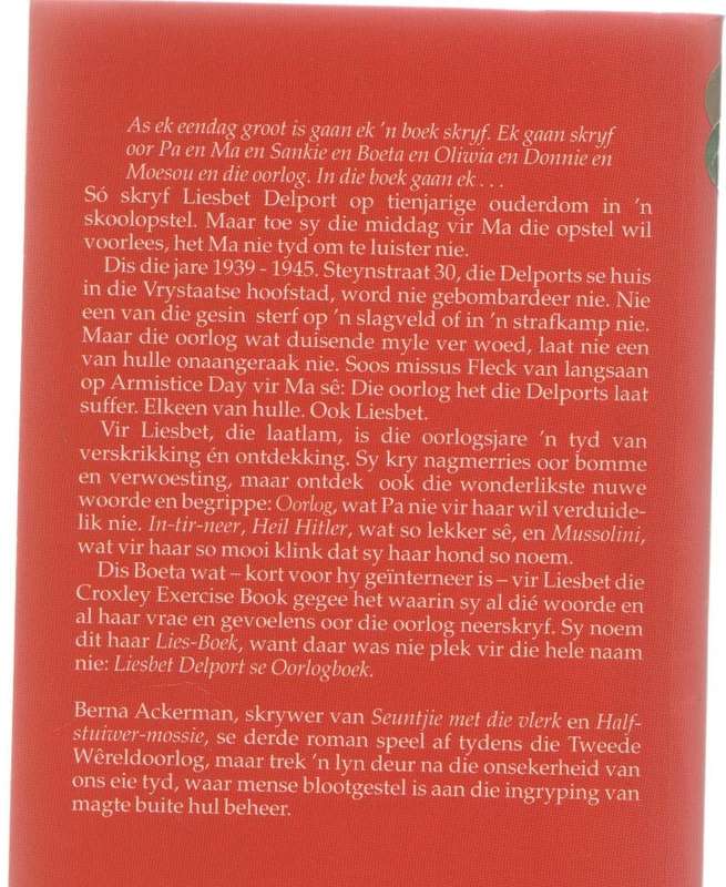 LIESBET DELPORT SE OORLOGBOEK - BERNA ACKERMAN (1 STE UITGAWE 1998) TWEEDE WERELDOORLOG VERHAAL