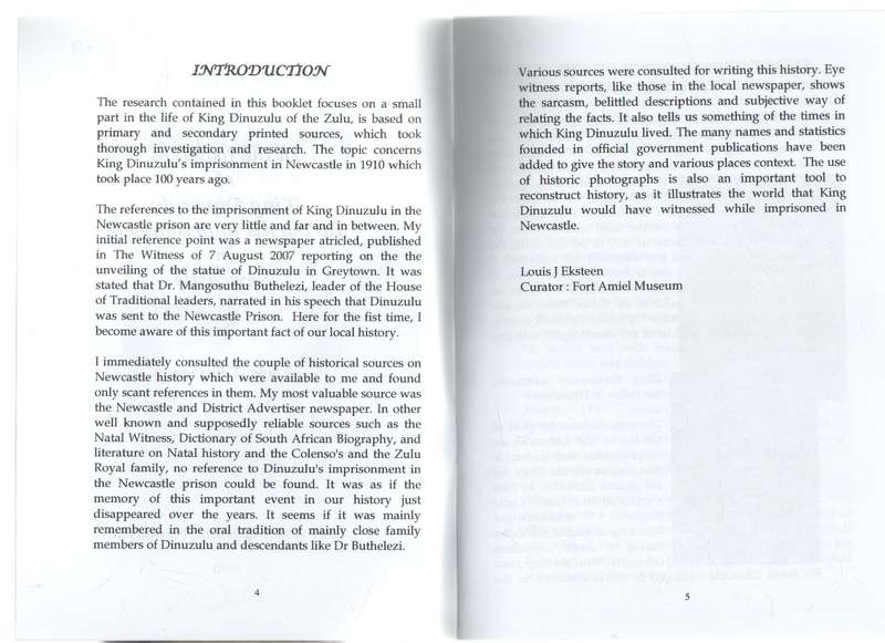 IN THE FOOTSTEPS OF KING DINUZULU DURING HIS IMPRISONMENT IN NEWCASTLE - LOUIS J STEENKAMP 2010