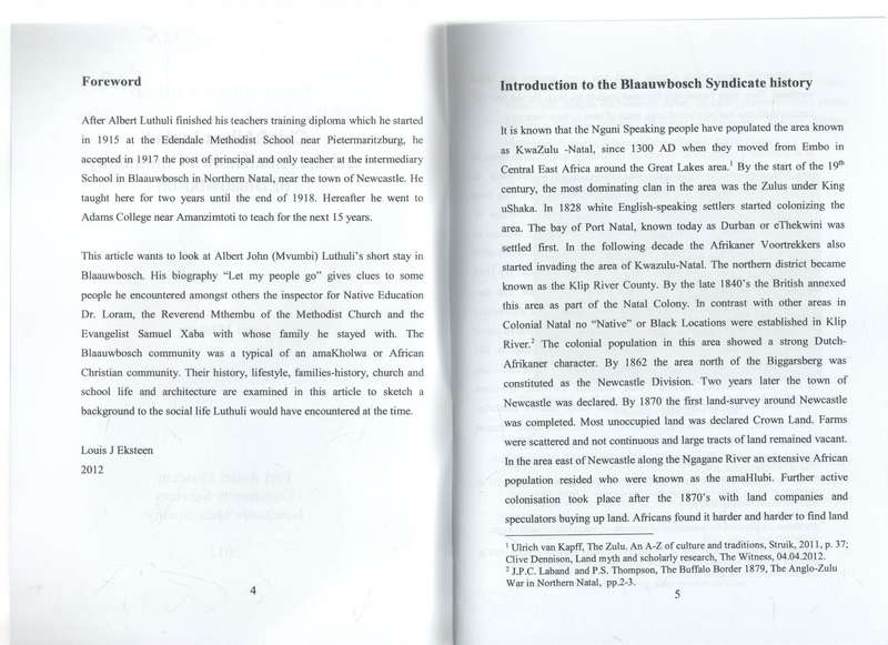 CHIEF ALBERT LUTHULI AND THE AMAKHOLWA COMMUNITY OF BLAAUWBOSCH - LOUIS J EKSTEEN 2012 NEWCASTLE