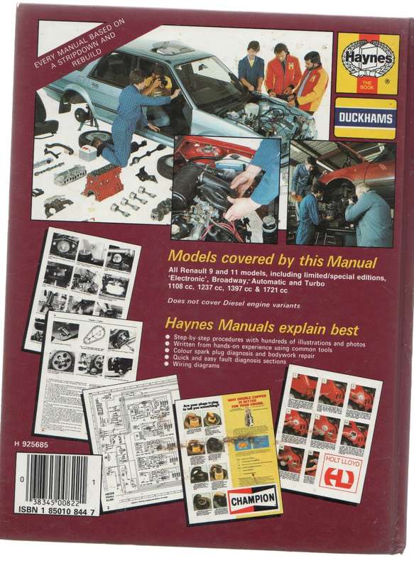 RENAULT 9 & 11 PETROL 1982 TO 1989, 1108cc, 1237cc, 1397cc, 1721cc- OWNERS WORKSHOP MANUAL (HAYNES )