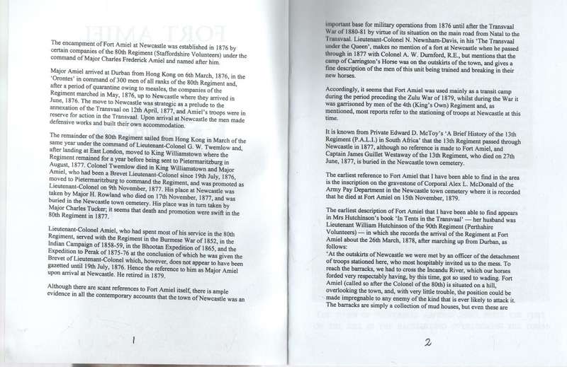 FORT AMIEL - H W KINSEY, SOUTH AFRICAN MILITARY HISTORY JOURNAL (DEC 1974, VOL 3 NO 2)