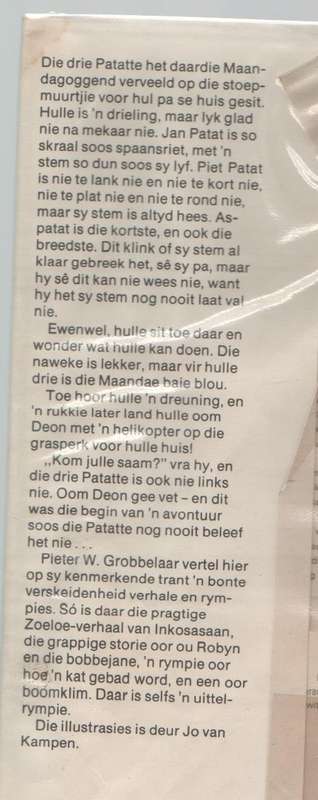 DIE PETALJES VAN DIE PATATTE - PIETER W GROBBELAAR (1 STE UITGAWE 1977)