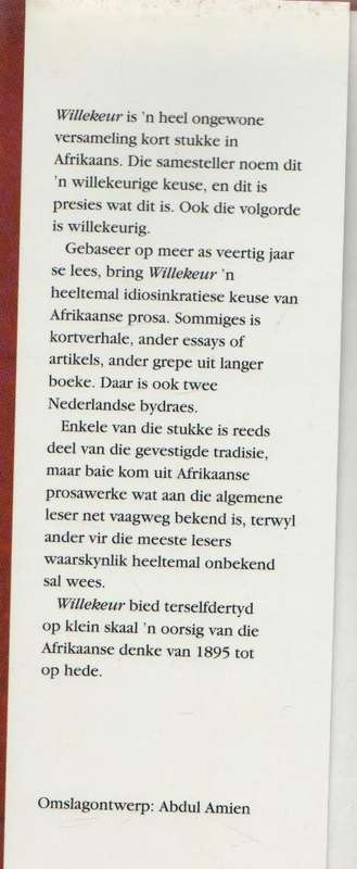 WILLEKEUR, 'N WILLEKEURIGE KEUR DEUR KOOS HUMAN (1 STE UITGAWE 1994)