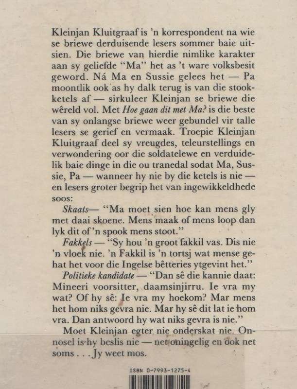 HOE GAAN DIT MET MA?, BRIEWE VAN KLEINJAN - JOHAN VAN PLETZEN (1 STE DRUK 1988)