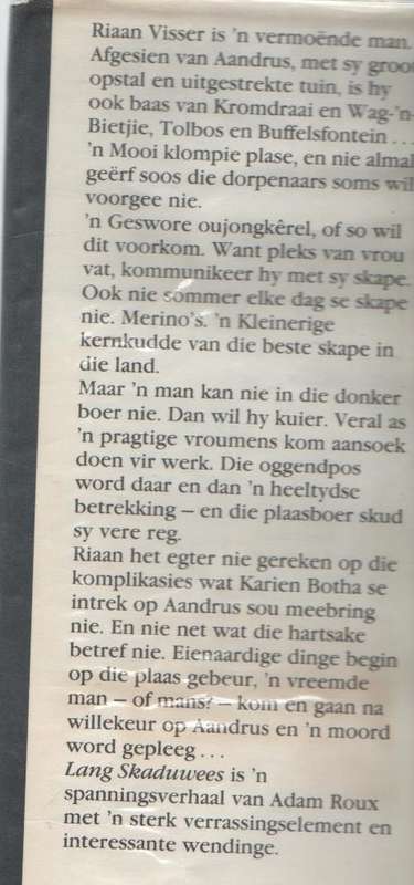 LANG SKADUWEES - ADAM ROUX ( KLUB 707-1 STE UITGAWE 1989)