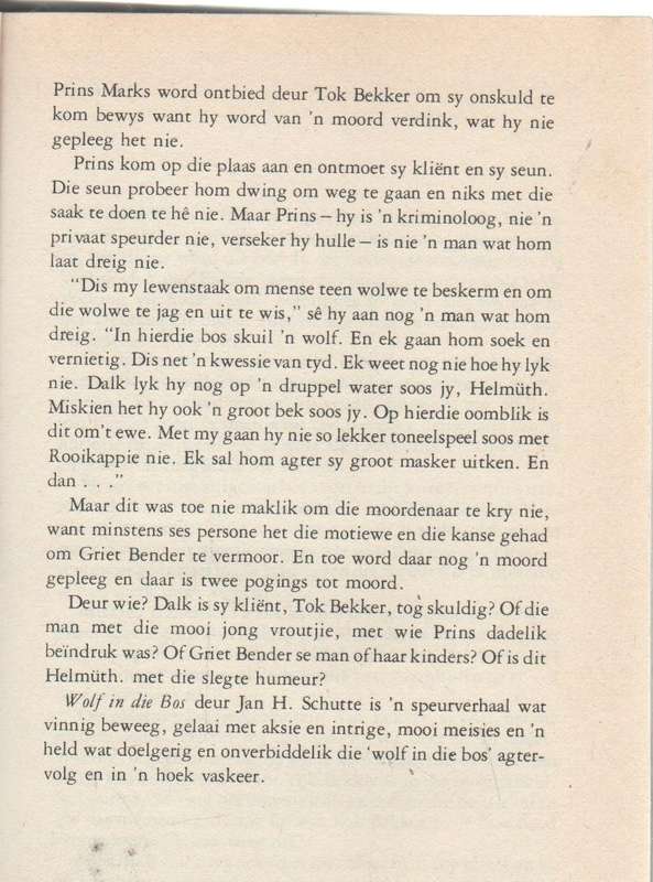 WOLF IN DIE BOS - JAN H SCHUTTE (1 STE UITGAWE 1981 - KLUB 707)