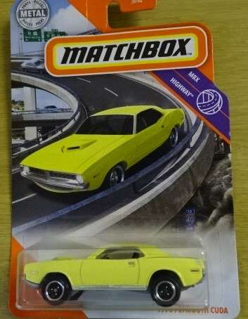 MATCHBOX 1970  YELLOW PLYMOUTH CUDA 56/100 MBX HIGWAY (CARDED)