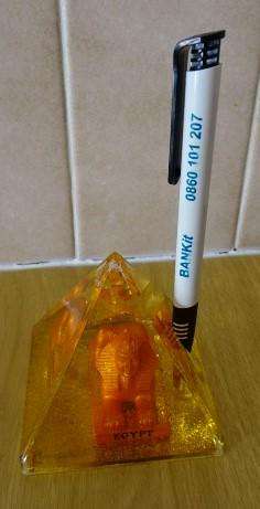 ORANGE EGYPT SHAKER WATER GLOBE WITH PEN HOLDER