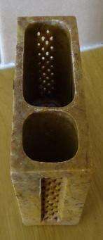PEN STAND AND VISITING CARD HOLDER MADE OF POSSIBLY SANDSTONE WITH MOTHER OF PEARL INLAY