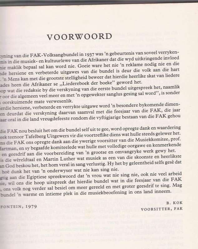 FAK-SANGBUNDEL - UITGEGEE DEUR DIE FEDERASIE VAN AFRIKAANSE KULTUURVERENIGINGE (1986)