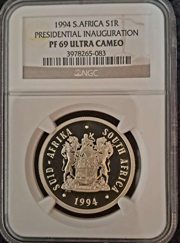 Silver 1994 Inauguration PF69 Ultra Cameo 1 Rand coin