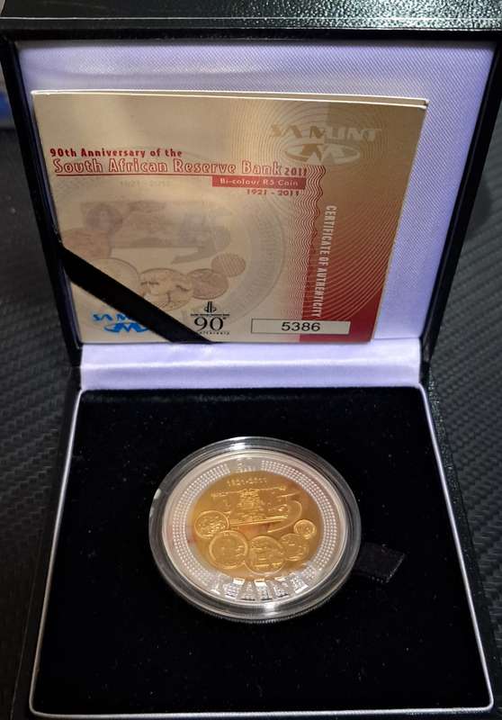 Silver Proof 90th Anniversary of SARB 5 Rand Coin With COA