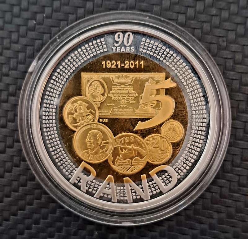 Silver Proof 90th Anniversary of SARB 5 Rand Coin With COA