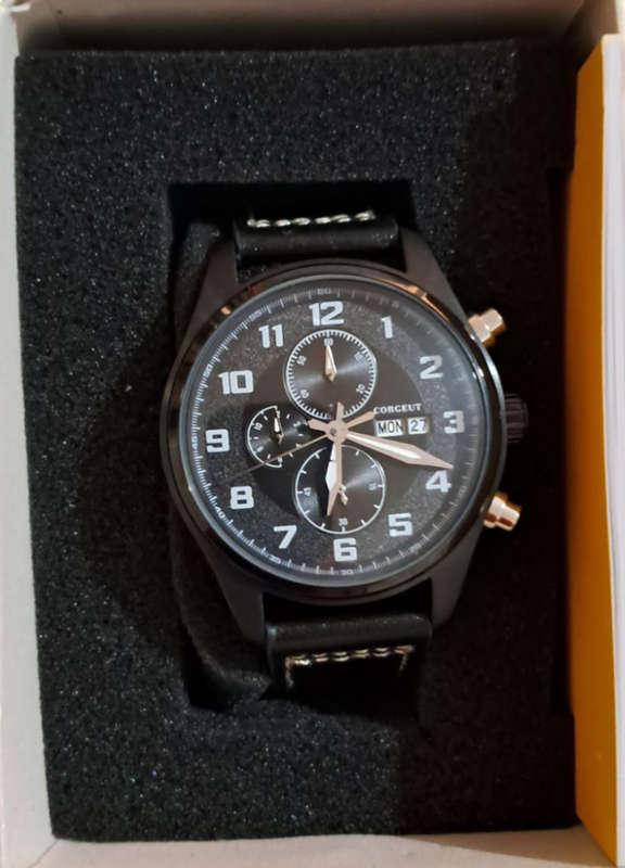 Corgeut Military Style Chronograph Watch Black