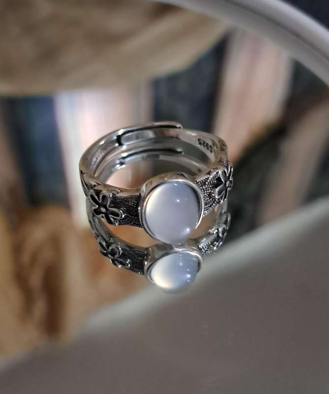 Adjustable Sterling Silver Ring Artificial Jade