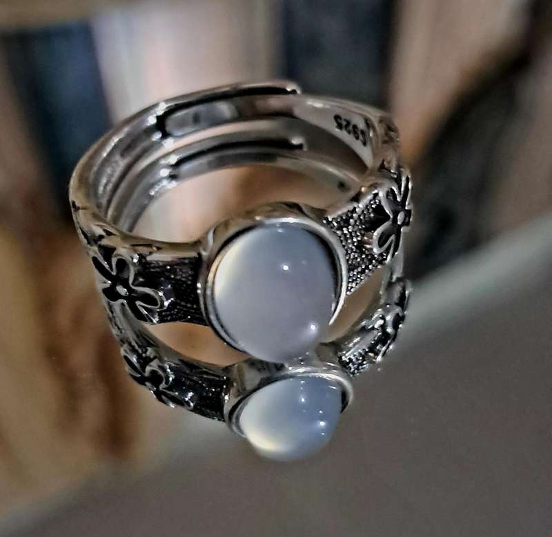 Adjustable Sterling Silver Ring Artificial Jade