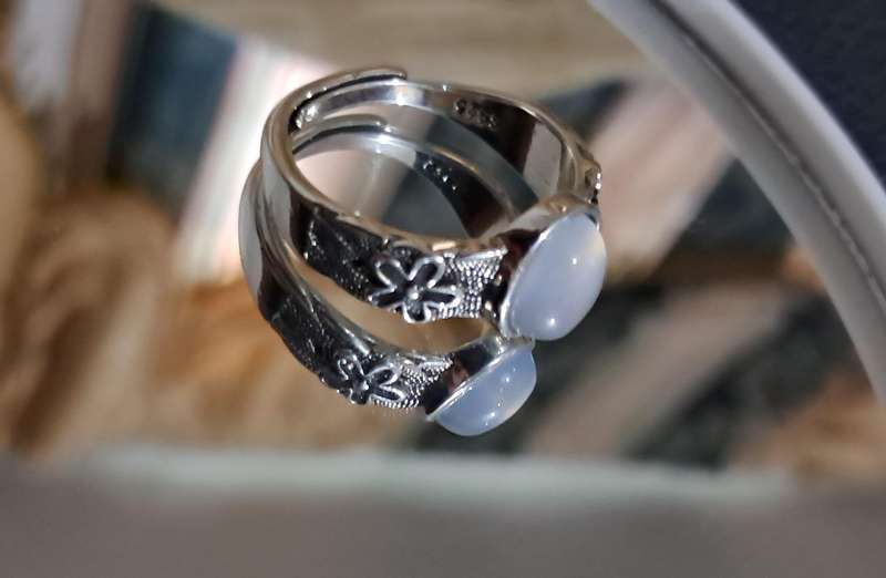 Adjustable Sterling Silver Ring Artificial Jade
