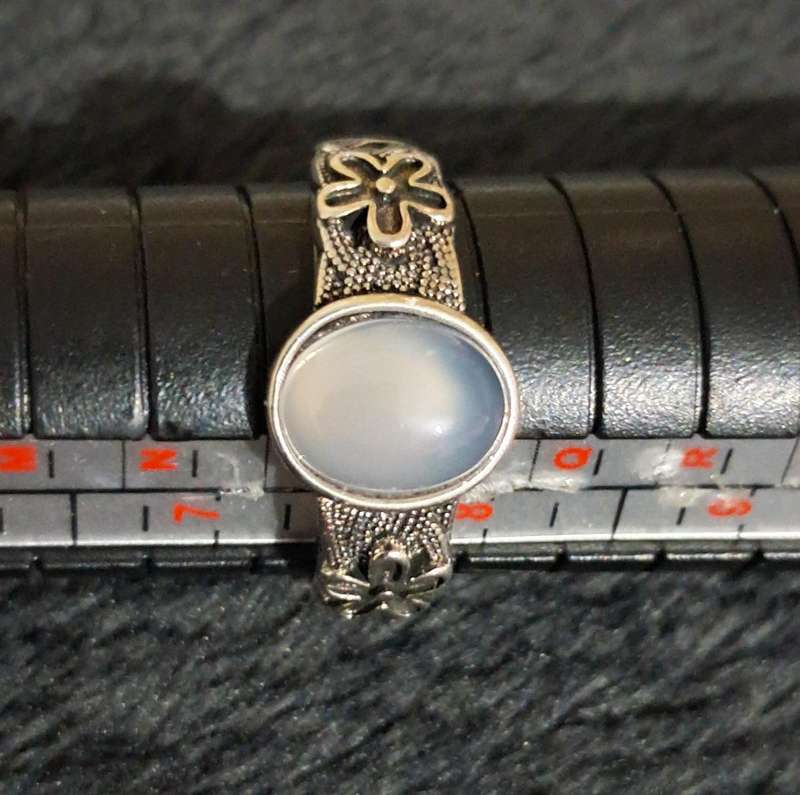 Adjustable Sterling Silver Ring Artificial Jade