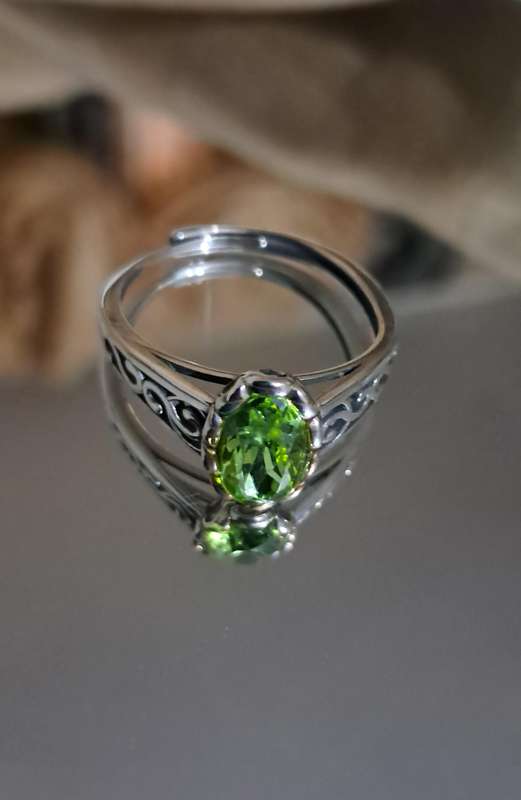 Sterling Silver Green Zirconia Adjustable Ring