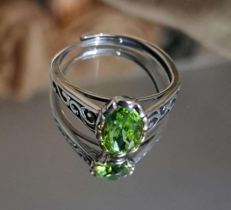 Sterling Silver Green Zirconia Adjustable Ring