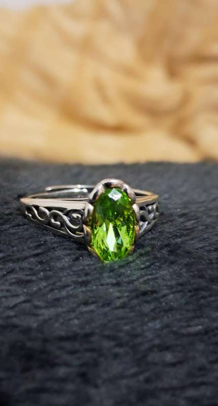 Sterling Silver Green Zirconia Adjustable Ring