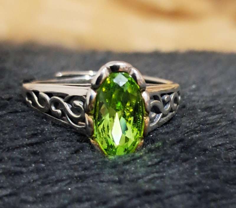 Sterling Silver Green Zirconia Adjustable Ring