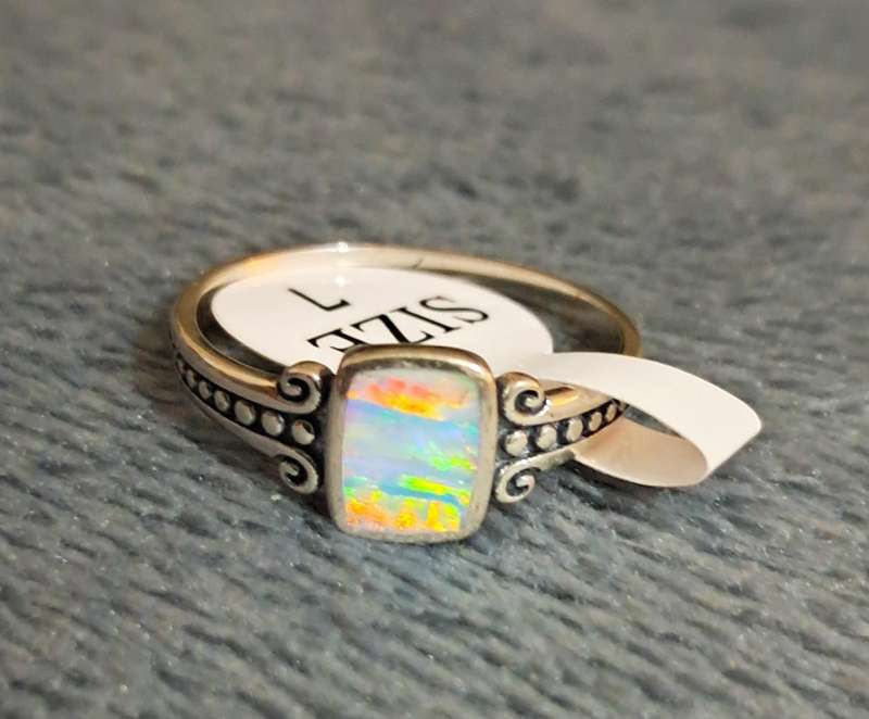 Sterling Silver Synthetic Opel Ring Size 7