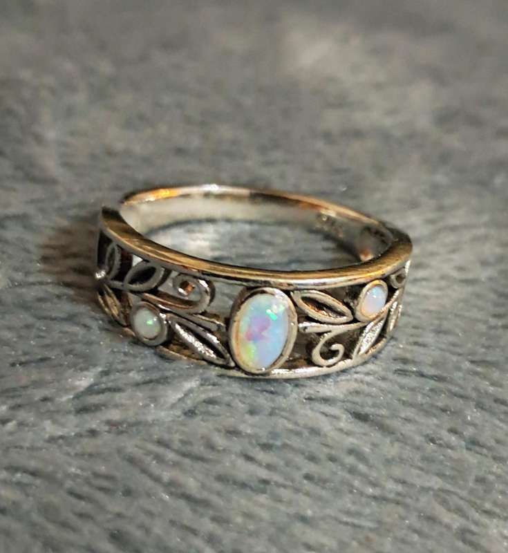 Sterling Silver Synthetic Opel Size 7 Ring 3g