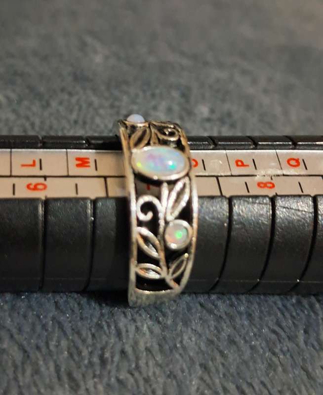 Sterling Silver Synthetic Opel Size 7 Ring 3g