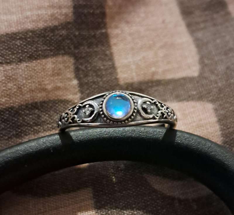 Moonstone and Synthetic Zirconia Sterling Silver Adjustable Ring