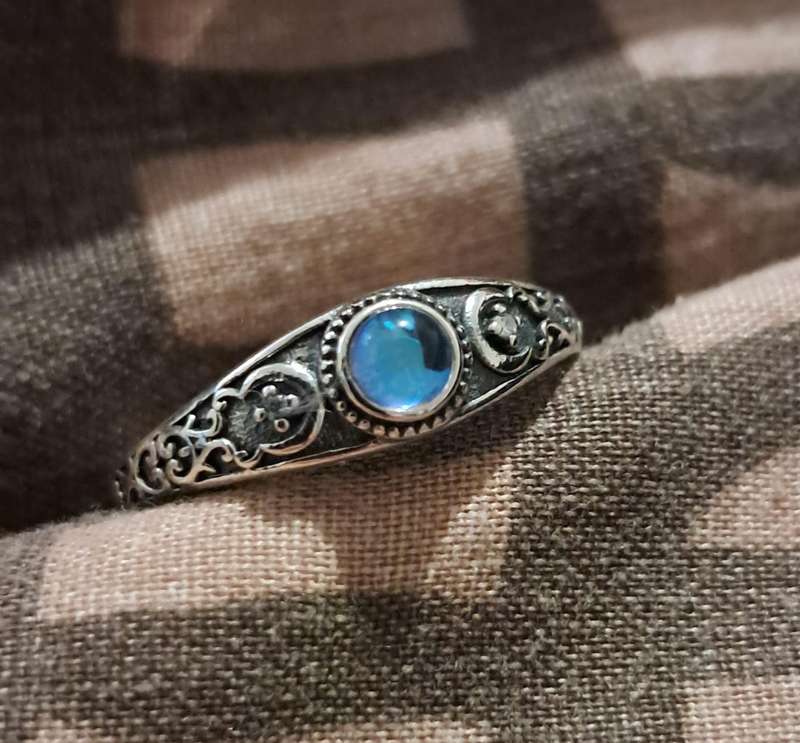 Moonstone and Synthetic Zirconia Sterling Silver Adjustable Ring
