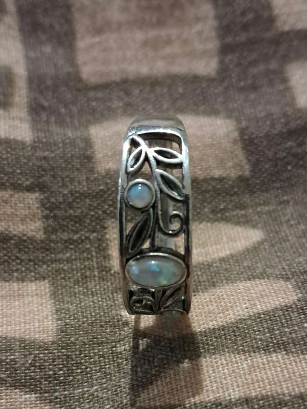 Sterling Silver Synthetic Opel Size 7 Ring 3g