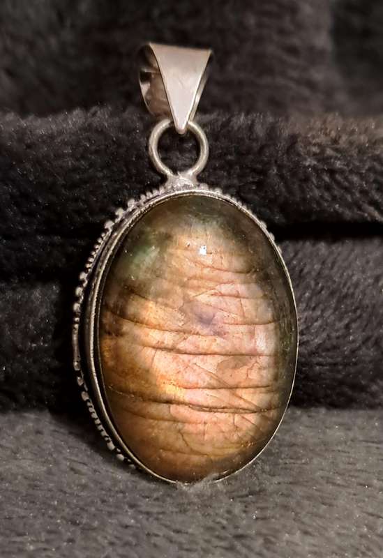 Genuine Labradorite Pendant Silver Plated Oval