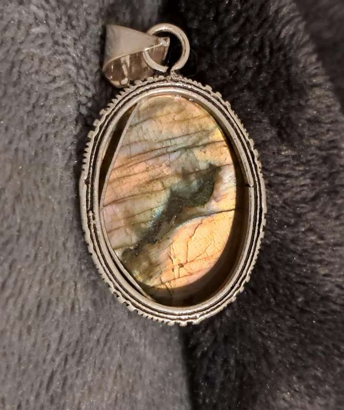 Genuine Labradorite Pendant Silver Plated Oval