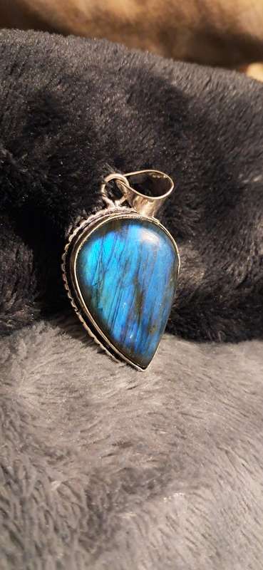 Genuine Labradorite Pendant Silver Plated Oval