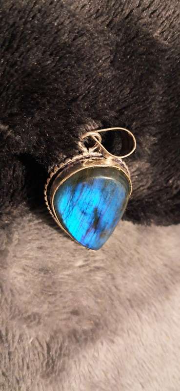 Genuine Labradorite Pendant Silver Plated Oval