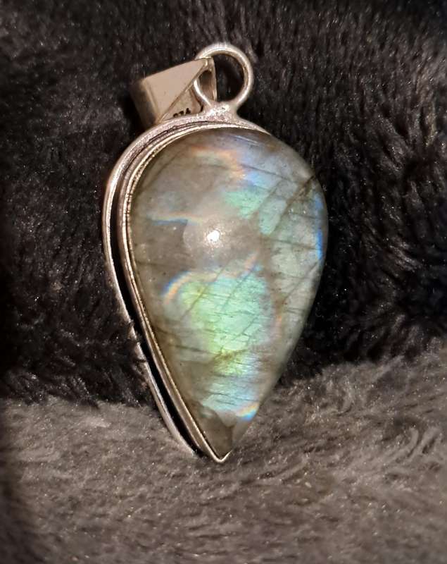 Genuine Labradorite Pendant Silver Plated