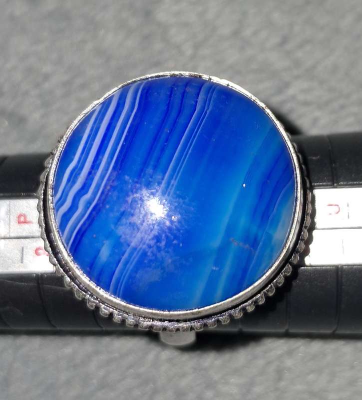 Genuine Onyx Gemstone Ring Round Blue