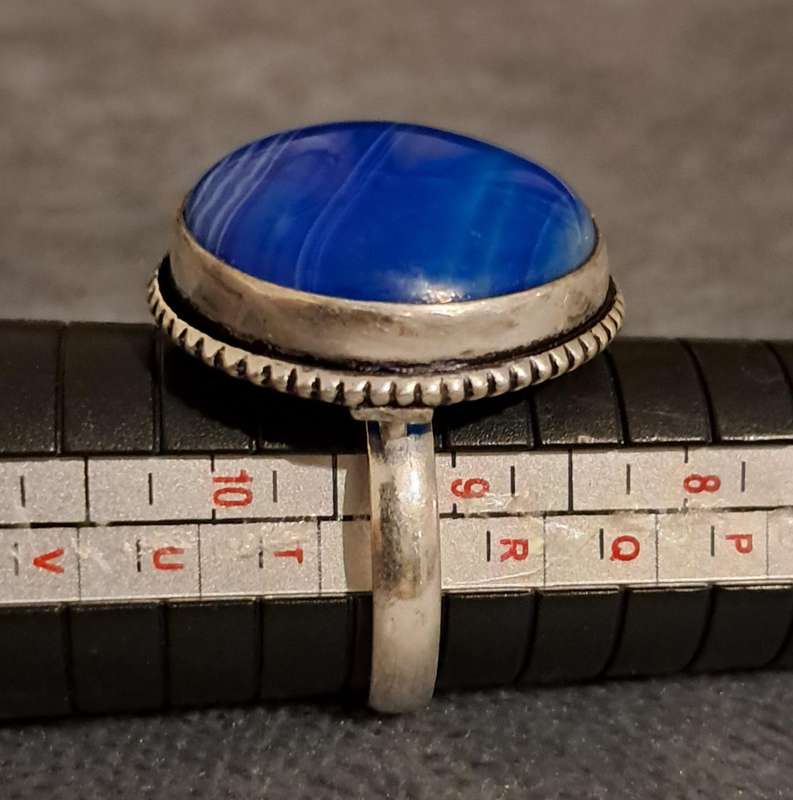 Genuine Onyx Gemstone Ring Round Blue