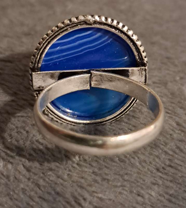 Genuine Onyx Gemstone Ring Round Blue
