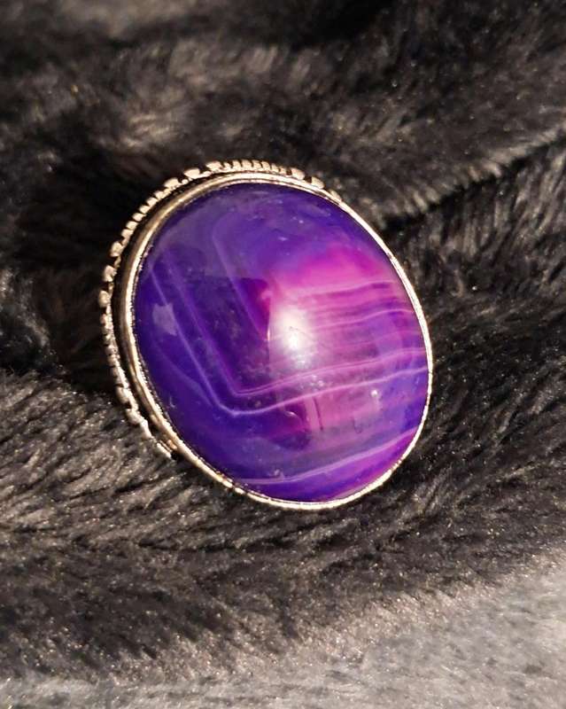 Genuine Onyx Gemstone Ring  Purple